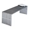 Hivvago Niki 55 Inch Metal Bench, Slatted, Rectangular Shape, Brushed Silver Steel