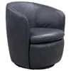 Hivvago Niko Swivel Accent Chair, Round Barrel Design, Dark Blue Top Grain Leather In Black