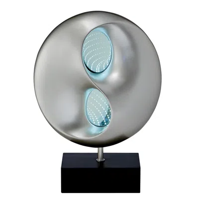 Hivvago Nila 20 Inch Led Table Lamp, Black Silver Polyresin Orb Sphere, Block Base In Multi