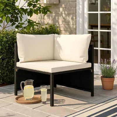 Hivvago Nilo Outdoor Modular Sectional Corner Sofa Seat, Cream, Black Rattan