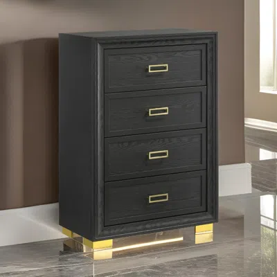 Hivvago Nio 48 Inch Tall 4 Drawer Dresser Chest, Bracket Legs, Frame Handles, Gray In Black