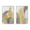 Hivvago Nir 23 X 35 Set Of 2 Palm Leaf Wall Art, Frame Decor, Black Gold, Gray Wood