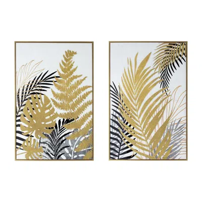 Hivvago Nir 23 X 35 Set Of 2 Palm Leaf Wall Art, Frame Decor, Black Gold, Gray Wood