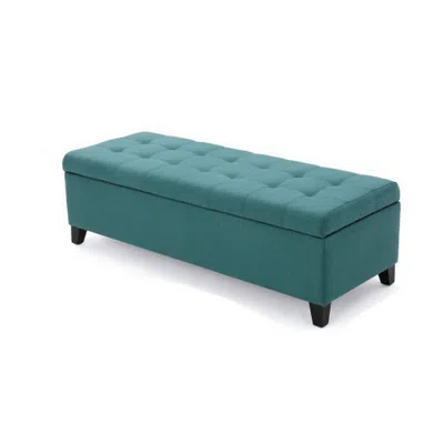 Hivvago Nira Storage Ottoman Bench, Button Tufted Teal Blue Fabric, 51 Inch In Green