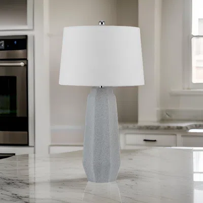 Hivvago Niu 30 Inch Table Lamp Set Of 2, Drum Shade, Stone Gray Ceramic Prism Base