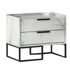 Hivvago Noe Paul 24 Inch Wood Nightstand, 2 Drawers, Faux White Marble, Metal Legs In White