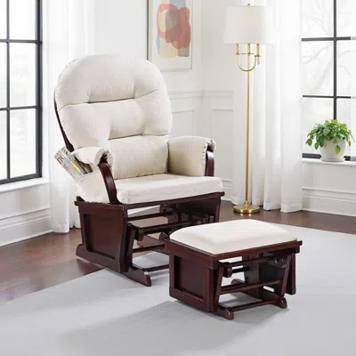 Hivvago Noni Glider Manual Recliner Chair With Ottoman, Dark Brown, Beige