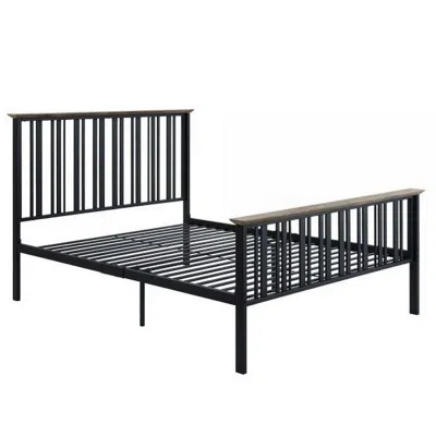 Hivvago Nori Full Bed With Slatted Metal Frame, Mdf Wood, Oak Brown And Black