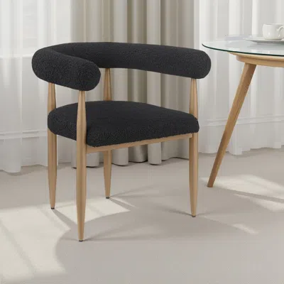 Hivvago Noris Dining Chair Set Of 2, C Shaped Back, Gold Bronze, Black Fabric