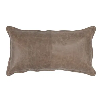 Hivvago Norm 26 Inch Leather Decorative Lumbar Throw Pillow, Stitched, Taupe Brown