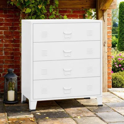 Hivvago Nova Accent Cabinet, 37 Inch, 4 Drawers, Modern White Metal Frame