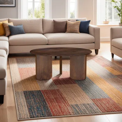 Hivvago Novo Coffee Table, 36 Inch, Rustic Three Panel Legs, Brown Mango Wood