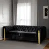 Hivvago Nua Sofa, Chesterfield Tufted Black Velvet, 84 Inch, Modern Gold Legs In Black
