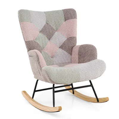 Hivvago Nursery Rocking Chair With Ergonomic Armrests And High Backrest For Living Room In Neutral
