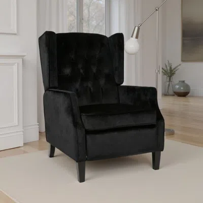 Hivvago Octa Manual Recliner Chair, Button Tufted Wingback Design Black Velvet
