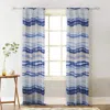 Hivvago Oda 84 Inch Window Curtains, Microfiber Polyester, Blue Ocean Wave Print