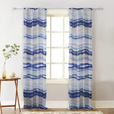Hivvago Oda 84 Inch Window Curtains, Microfiber Polyester, Blue Ocean Wave Print