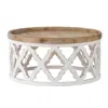Hivvago Ode 32 Inch Coffee Table, Round, Quatrefoil Lattice Design, Brown, White