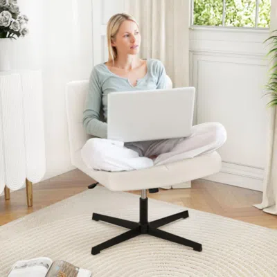 Hivvago Office Armless Chair Cross Legged With Imitation Lamb Fleece And Adjustable Height-beige