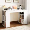Hivvago Office Computer Desk With Dual 3 Tier Bookshelf And Monitor Shelf-white