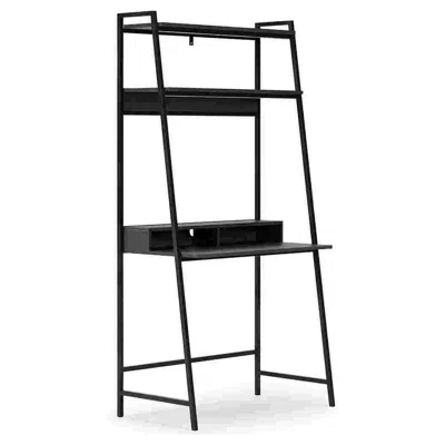 Hivvago Office Desk With 2 Upper Shelves And Metal Legs, Black And Gray