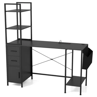 Hivvago Office Desk With Led Lights And Power Outlets Computer Desk With Open Shelves