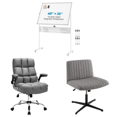 Hivvago Office Furniture Set: 48 Inches X 36 Inches Mobile Whiteboard+criss Cross Legged Chair+linen Upholst