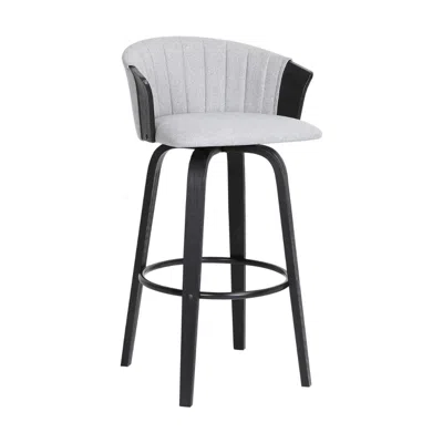 Hivvago Oja 26 Inch Swivel Counter Stool Chair, Light Gray Fabric, Curved, Black