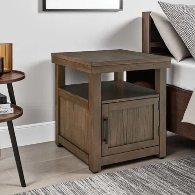 Hivvago Olaf Side End Table, Open Shelf And Cabinet, 26 Inch Brown Acacia Wood