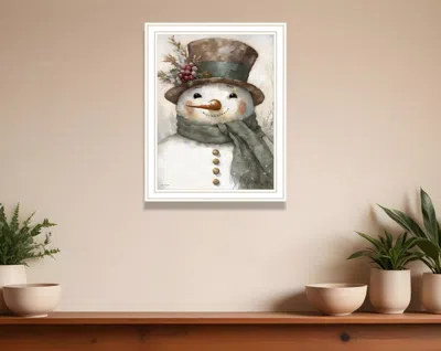 Hivvago Old World Frosty The Snowman White Framed Wall Art