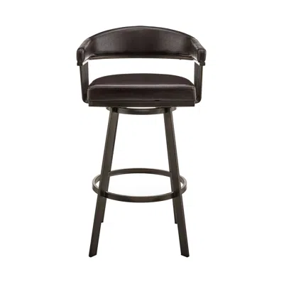 Hivvago Oliver 26 Inch Modern Counter Stool, Vegan Faux Leather, Swivel, Dark Brown In Black