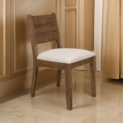 Hivvago Olum 21 Inch Dining Chair Set Of 2, Cushioned Fabric Upholstery, Brown Wood