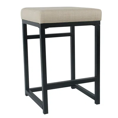 Hivvago Open Back Metal Counter Stool With Fabric Upholstered Padded Seat, Beige And Black