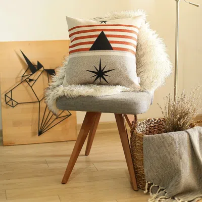 Hivvago Orange And Ivory Geometric Striped Throw Pillow In Neutral