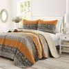 Hivvago Orange Grey Boho Floral Birds Reversible Lightweight Quilt Set
