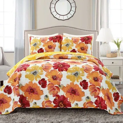 Hivvago Orange Red Flowers Lightweight Polyester Microfiber Quilt Set In Multi