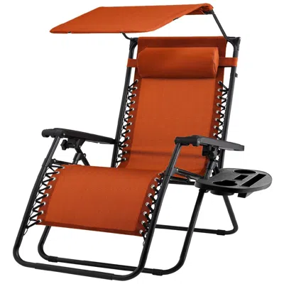 Hivvago Orange Zero Gravity Folding Reclining Patio Lounge Chair With Canopy Sun Shade In Black