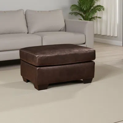 Hivvago Orion Ottoman, 34 Inch Rich Dark Brown Real And Faux Leather Cushion
