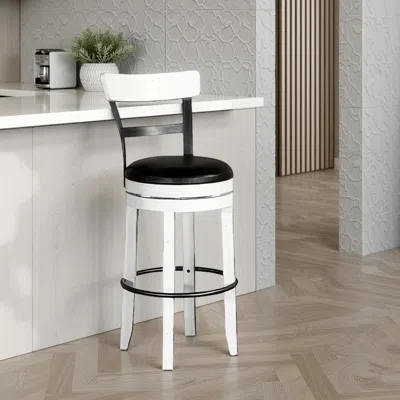 Hivvago Orso Swivel Barstool Chair Set Of 2, Black Faux Leather, White, Black
