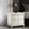 Hivvago Ory Nightstand W 2 Drawers, Chrome Star Handle, Pearl Ivory Wood