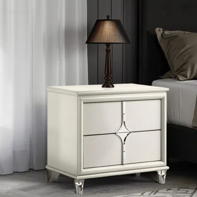 Hivvago Ory Nightstand W 2 Drawers, Chrome Star Handle, Pearl Ivory Wood