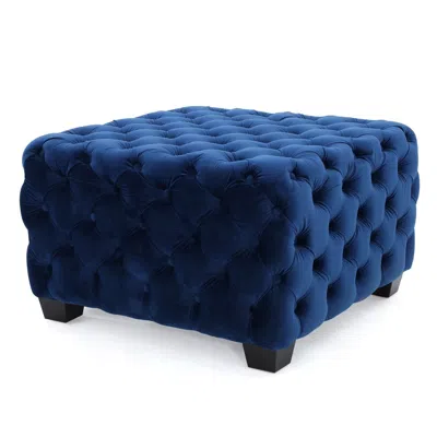 Hivvago Ottoman, Modern Button Tufted, Navy Blue Velvet, 29 Inch Square Shape