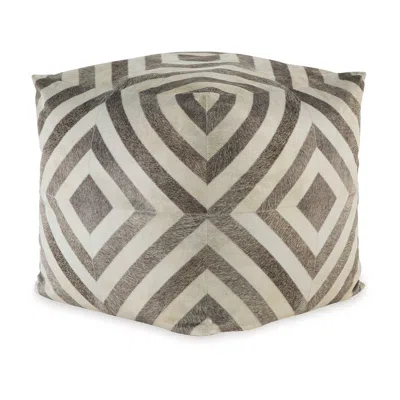 Hivvago Ottoman Pouf, 18 Inch, Square, Brown And Ivory Polyester Geometric Design In Gray