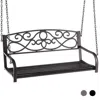 Hivvago Outdoor 2-person Metal Porch Swing Chair With Chains-brown