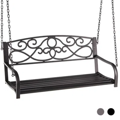 Hivvago Outdoor 2-person Metal Porch Swing Chair With Chains-brown In Black