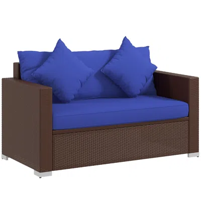 Hivvago Outdoor 2-seater Rattan Sofa With Cushions And Throw Pillows In Brown