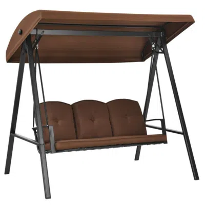 Hivvago Outdoor 3-seat Porch Swing With Adjust Canopy And Cushions-coffee In Brown