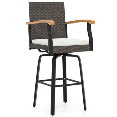 Hivvago Outdoor 360° Swivel Bar Stool With Cushion And Acacia Wood Armrests In Gray