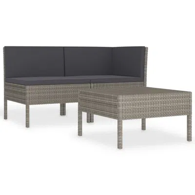 Hivvago Outdoor 3pc Patio Sofa Set With Table, Dark Gray Cushions, Poly Rattan