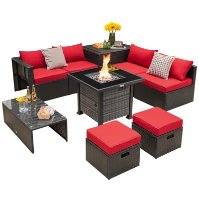 Hivvago Outdoor 9 Pieces Patio Furniture Set With 50 000 Btu Propane Fire Pit Table In Black